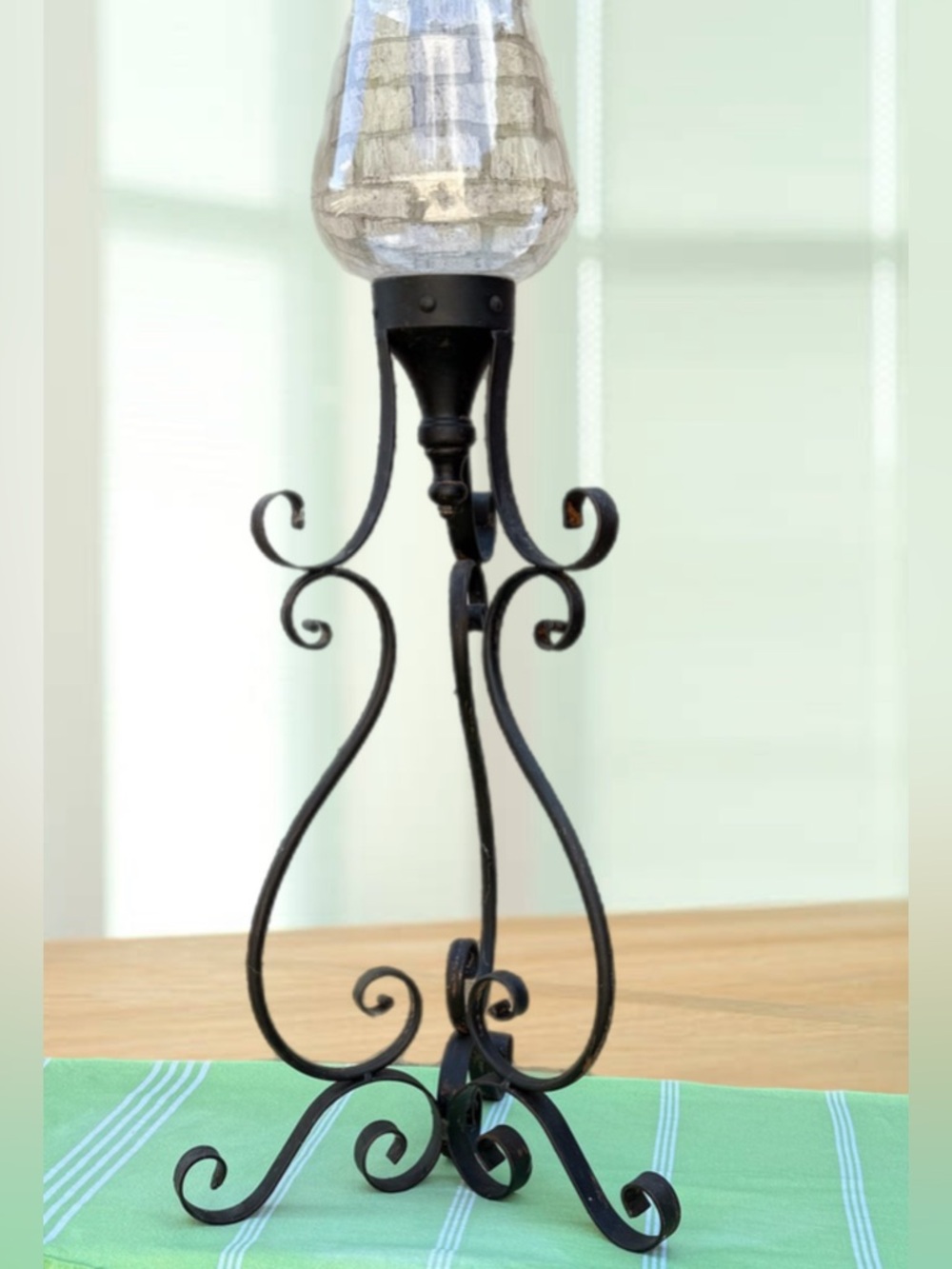 Tall Decorative Iron Hurricane Candle Holder with Glass